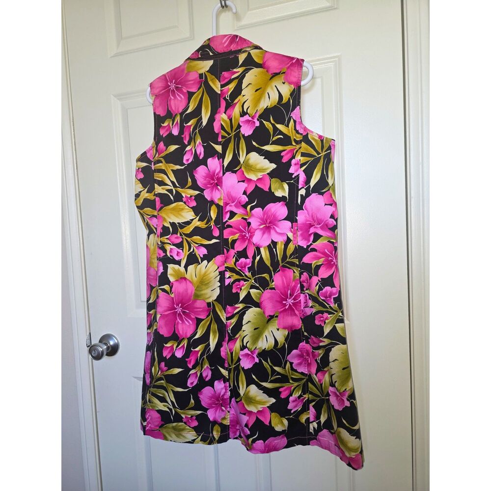 Stretch White Stag Floral Shirt Dress Size 18 Sleeveless Black Pink Tropical